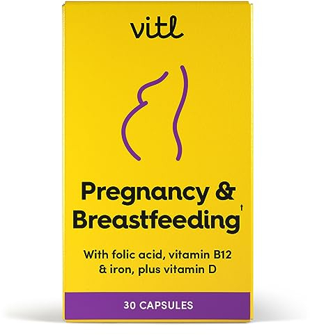 Vitl Pregnancy & Breastfeeding Support Supplement - 30 Vegan Capsules - Includes Folic Acid, Vitamin B12, Iron & Vitamin D - with 17 Essential Nutrients & Vitamins - Pre & Postnatal Support for Women
