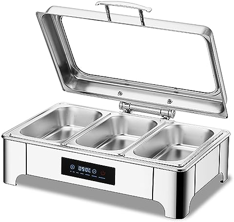 VFDZ 9L Scaldavivande Elettrico per Buffet, Acciaio Inossidabile Chafing Dish Elettrico, Professionale Vassoi Scaldavivande con Touche Intelligente LED, Temperatura Regolabile30-90°C(Size:1/3)