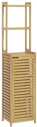 HOMCOM Meuble Colonne Salle de Bain en Bambou 38,5 x 33 x 170 cm Naturel