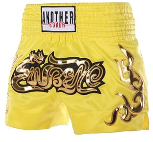 Xnihocha Kinder Muay Thai Boxen Short Jungen MMA Training Kurz Short Metallic Satin Kickboxen Hose für Sport und Fitness Gelb 122-158