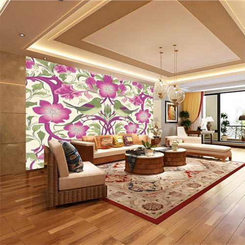 Wandbilder Vintage-Muster, lila Blumen Wohnzimmer Deko Modern Wandbild Kunstdruck auf Leinwand Bild Schlafzimmer über Bett Room Decor 350 x 256 cm Wanddeko BildLila