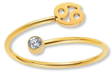 Stjärnteckenring guld med zirkonia för damer - 18K guldpläterad damring i 316L rostfritt stål | Justerbar ring (ringstorlek 52-60) och vattentät - inkl. presentask.