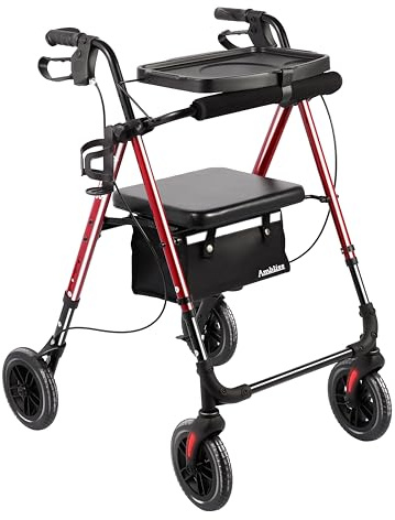 300lbs Foldable Rollator Walker for Seniors with Seat & Tray for Adults