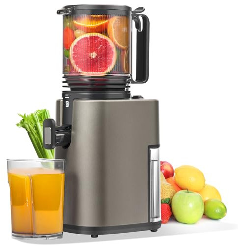 Extractor de Zumos y Verduras, Apertura de 14cm y Capacidad de 2L, Cold Press Slow Juicer Machine, Montaje y Limpieza Rápidos,Gris