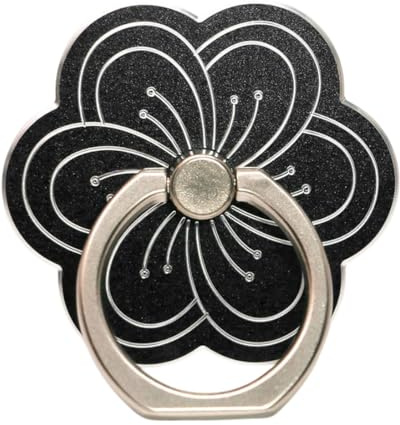 LEEQ Supporto per anelli per dita a fiori Nero, Anelli per cellulare,rotazione a 360°,supporto universale per dita ad anello in metallo, supporto per telefono compatibile con smartphone