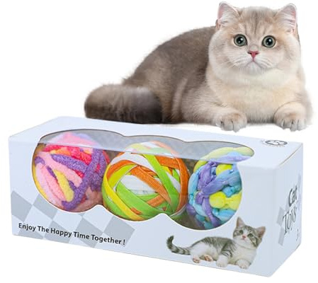 Generico Jouet de balle pour chats,Jouets interactifs pour chatons avec balle | 3 doux pour le nettoyage des dents et des jeux colorés pour chatons d'intérieur