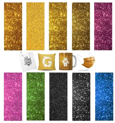 TriUnytion Hojas de Papel de Transferencia Infusible, 10 Piezas Papel de Sublimación PreteñIdas 11,5 x 30,5 cm Hojas de Tinta de Transferencia Infusible para Camisetas, Tazas y Posavasos (Purpurina)