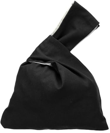 sourcing map Cotton Wrist Knot Tote Bag, Women's Wristlet Knot Pouch Clutch Wristlet Sleeve Handbag Small Wrist Knotted Evening Purse Bag, Black
