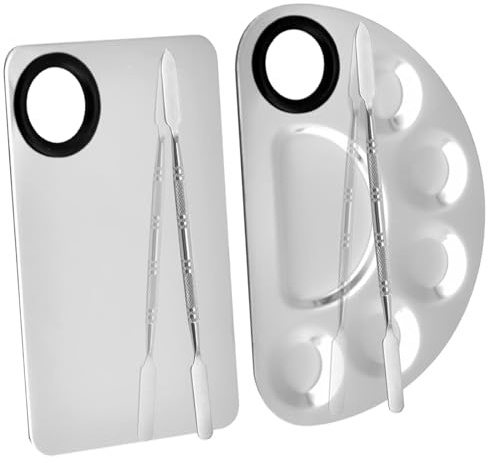 Lot de 2 palettes de maquillage professionnelles en acier inoxydable avec spatule, outil d'artiste de maquillage pour mélanger le fond de teint, le nail art