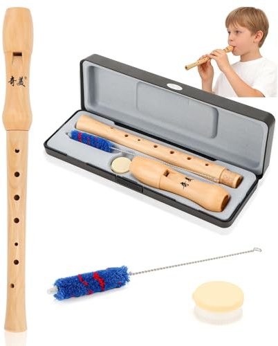 Flauta dulce de madera, 8 agujeros, flauta dulce soprano, estilo germánico con varilla limpiaparabrisas, grasa de corcho, fabricada en madera de arce de alta calidad para niños, principiantes y