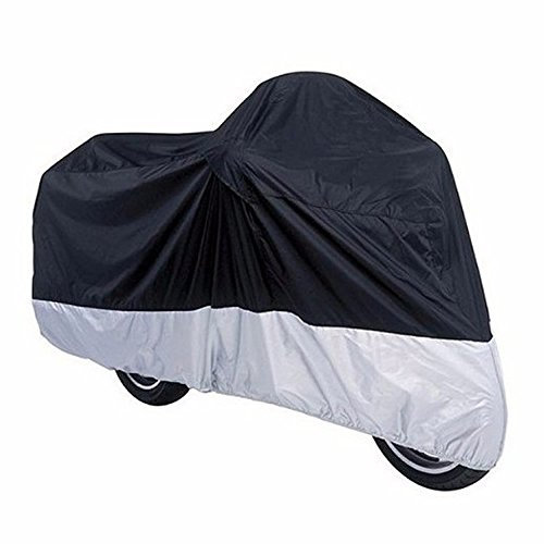 Jazooli Motorcycle Waterproof Cover, Outdoor Indoor All Season Protective Motorbike Moped Rain Dust Dirt Bike Cover Sheet with Reflective Strip and Tie Down Points