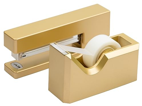 JAM PAPER Büro & Schreibtischset - 1 Tacker & 1 Klebebandspender - Gold - 2/Packung