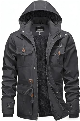 KEFITEVD Parka de invierno para hombre, chaqueta de invierno cálida con forro polar con capucha extraíble, abrigo de invierno, chaqueta de transición militar con cuello alto, XXL