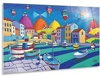 Giallobus - Quadro - Stefano Calisti - Mare barche mongolfiere - Vetro acrilico - 140x70 - Pronto da appendere - Quadri moderni per la casa