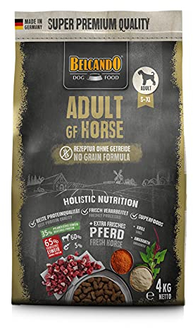 BELCANDO Adult GF Horse [4kg] Hundefutter | Trockenfutter ohne Getreide mit Pferd | Alleinfuttermittel für ausgewachsene Hunde Aller Rassen ab 1 Jahr