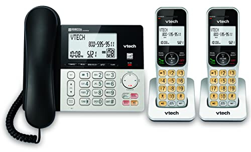 VTech VG208-2 DECT 6.0 Corded/Cordless Phone System with 2 Handsets, Digital Answering Machine, Call Blocking, Caller ID, Large Backlit Display