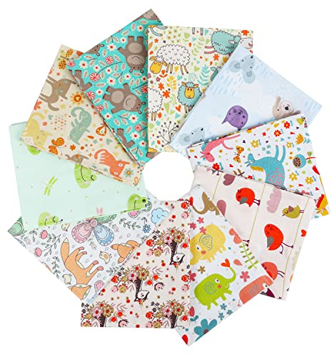 Craftido 10 piezas de Tela de Algodón Fat Quarters 18”x21”(46x53cm) - Peso Medio 145g - 100% Algodón para Acolchado, Costura, Patchwork, DIY y Manualidades Artesanales - Wild Animal