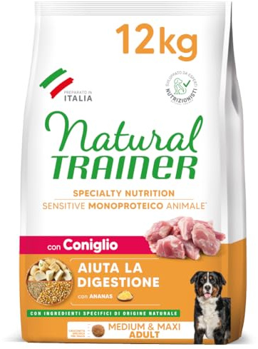 Natural Trainer Sensitive No Gluten Cibo per Cani Adulti Medium&Maxi con Coniglio e Cereali Integrali - 12kg