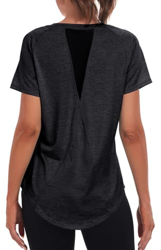 Jlowesun Sportshirt Mujer Manga Corta Suelto, Ligero Transpirable Funcional Malla Trasera Deporte Tops Mujer, Cuello Redondo Deporte Top Mujer Adecuado para Fitness Correr Yoga Casual Camiseta