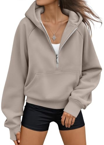 AUTOMET Womens Hoodies Fleece Fall Fashion Outfits Workout Sweatshirts Y2k Winter Zip Up Jackets Oversized Tops Clothes 2026 CoffeeGrey L