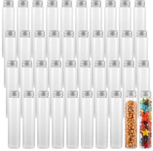 LDHHYH 40 Stück 110ml Reagenzglas Schraubverschluss, Kunststoff Reagenzglas mit Schraubverschluss, Transparent Reagenzglas mit Schraubverschluss für Süßigkeiten Pflanzen Blumenvase