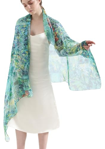 Prettystern Donna XXL Oversize Pura Seta Foulard Scialle Sciarpa Sarong Pareo Cerimonia Festa Stola Estiva Henri Le Sidaner tavolo giardino sole P020