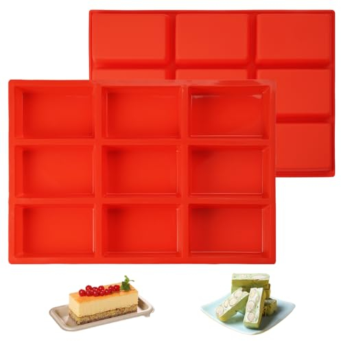 2 Stück 9 Hohlräume Rechteckige Mini Kuchenform Silikon Mini Kastenform, Leicht zu Reinigen Antihaft-Kleine Kastenform Mini Kuchenformen für Brot, Brownies, Schokolade, Seife, Harz (31,5 X 21 X 3 cm)