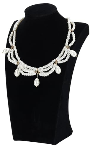 FINGERINSPIRE Espositore per gioielli, busto e collana in velluto nero, 25 cm di altezza, espositore per collana in legno, supporto per busto e catena organizzatore di gioielli, cavalletto per uso