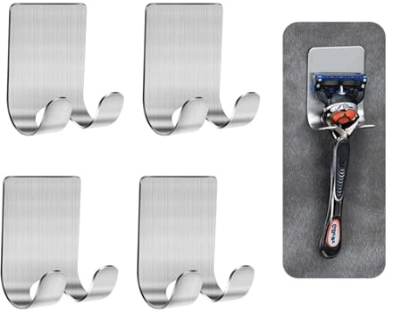 Elegance-go Crochet Adhésif Mural,4 Pièces Porte Serviette Auto-adhésif Crochet Torchon Cuisine Sans Perçage Support Rasoir Douche pour Cuisine, Salle de Bain,Salon,Bureau(Argent)
