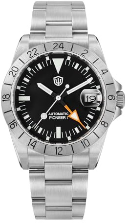 watchdives GMT Herrklockor, dubbel tidszon dykarklocka WD16570 NH34 automatisk armbandsur 39 mm safirglas vattentät 100 m, Svart orange, armband