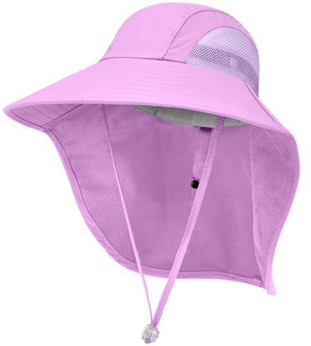 Kids Sun Hat UPF50+ Summer Beach Play Sun Protection Hats with Neck Flap for Ages 5~14 Girls Boys (Purple)