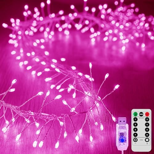 KINGCOO Guirnalda de fuegos artificiales para exterior e interior, 12 m, 400 ledes, USB, alambre de cobre, 8 modos, con temporizador, mando a distancia, para dormitorio, boda, fiesta, Navidad,
