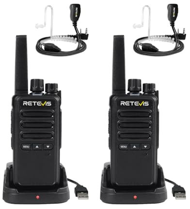 Retevis RT668B Walkie Talkie mit Headset, PMR446 Funkgerät, Lizenzfreies VOX, 16 Kanäle, CTCSS/DCS, Robustes Funkgerät für Reisen, Camping (2 Stück, Schwarz)