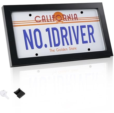 Yuzhrao License Plate Wall Frame - Black License Plate Frame for 6x12 Inch Plates Display, Modern Solid Wood with High Clarity Acrylic Panel, Great for Decoration