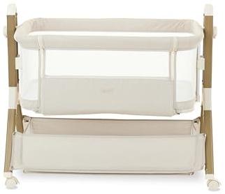 Obaby Cloud Bedside Crib – Oatmeal – Compact Baby Crib with Breathable Mesh Sides, Sturdy & Safe