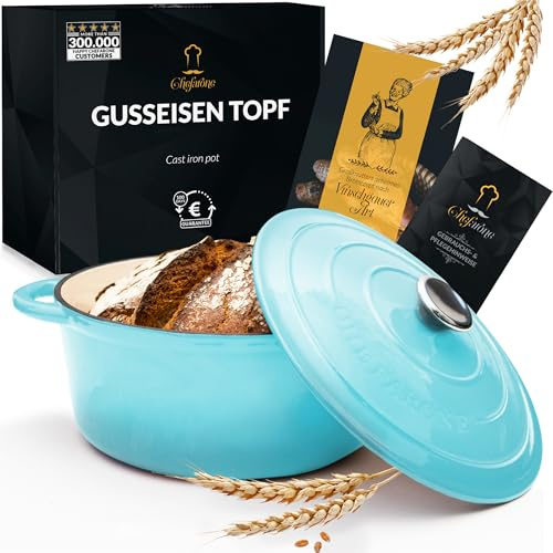 Chefarone Cocotte en Fonte Émaillée 26 cm (4,7 L) – Marmite avec Couvercle Compatible Induction et Four – Fonte de Qualité Supérieure – Idéale pour Pain, Ragoûts, Rôtis et Plats mijotés