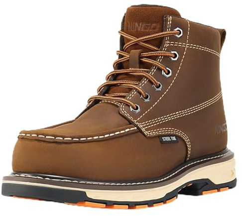 NINGO Steel Toe Work Boots for Men, Puncture Proof & Non Slip Work Boots, Mens Safety Moc Toe Work Shoes with EH Protection, Water & Oil Resistant for Construction, Hunting, Welding
