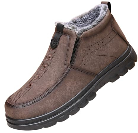Scarpe invernali da uomo senza lacci, scarpe da neve da uomo, taglie grandi, per attività all'aria aperta, foderate in pile, antiscivolo, per il tempo libero, traspiranti, taglie 39-47, marrone, 47 EU