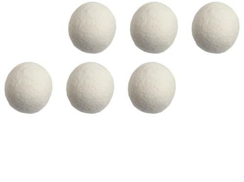 Varmull, torkbollar, 6-pack, återanvändbara tvättbollar för tvättmaskin, avfuktar och tar bort lukt, minskar statisk elektricitet, 6 cm diameter