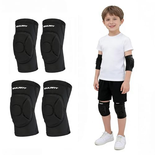 EULANT Set di Protezioni per Ginocchia e Gomiti per Bambini/Ragazzi, Imbottite Protezione Pattini, per Danza, Portiere, Pallavolo, Basket, Calcio, MTB, Pattinaggio, Bici, Scooter, Ginnastica,M