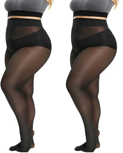 VLYX Plus Size Strumpbyxor för Damer med Hög Midja - 2 Par Halvtransparenta 30 Denier, mjuka och bekväma