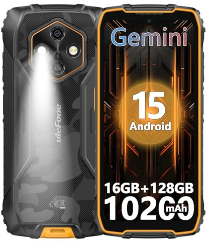 Ulefone RugKing 4 Pro Outdoor Handy ohne Vertrag AI Rugged Smartphone, 10200mAh Akku 16GB+128GB/SD-2TB, 48MP 6.56 Zoll 120Hz Android 15, 120LM Super-Fackel/3 Kartenfächer/IP68/IP69K/OTG/NFC/GPS Orange
