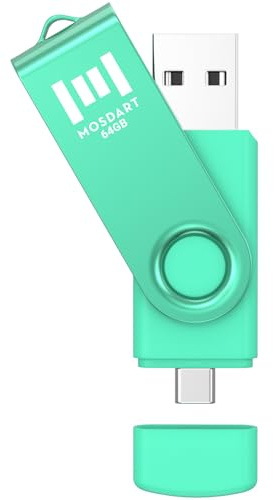MOSDART 64GB USB C & USB A 2.0 Swivel Dual Flash Drive, Green
