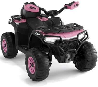 Quad Eléctrico Infantil 12V, Coche Eléctrico para Niños, Doble Motor, Control Remoto Parental, Batería Recargable, LED y Música, Puerto USB, Velocidad 3km/h, 3-8 Años, Rosa
