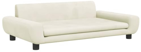 Barnsoffa krämfärgad 100 x 54 x 33 cm sammet med massiv furu, vadderad, för barnrum, bekväma babymöbler med stabil sits, perfekt för avkoppling och lek