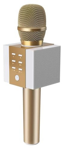 TOSING 008 Micrófono de Karaoke Inalámbrico Bluetooth, Potencia de Volumen Más Alta 10W, Más Bajo, 3-en-1 Máquina de Micrófono Portátil de Altavoz Portátil para Android/PC (gold)