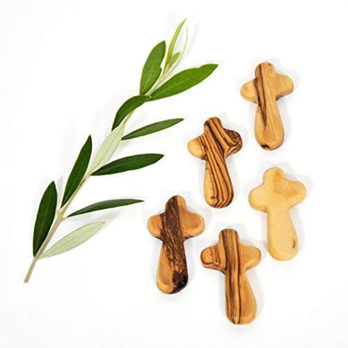 Certified Holy Land Olive Wood Caring/Holding Cross (6, Small Pocket Cross)