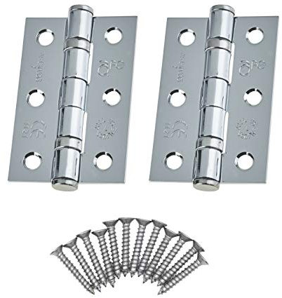 Door Hinges 3 Inch / 76mm Ball Bearing 1 Pair Pack [2 Hinges & Screws] Polished Chrome