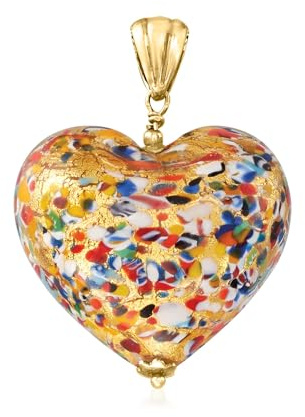 Ross-Simons Italian Multicolored Murano Glass Heart Pendant in 18kt Gold Over Sterling