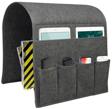 BLOOOK Organizador de reposabrazos para sofá de noche con 6 bolsillos, antideslizante, bolsa de almacenamiento para control remoto para sofá reclinable para iPad, revista, control remoto de TV (gris